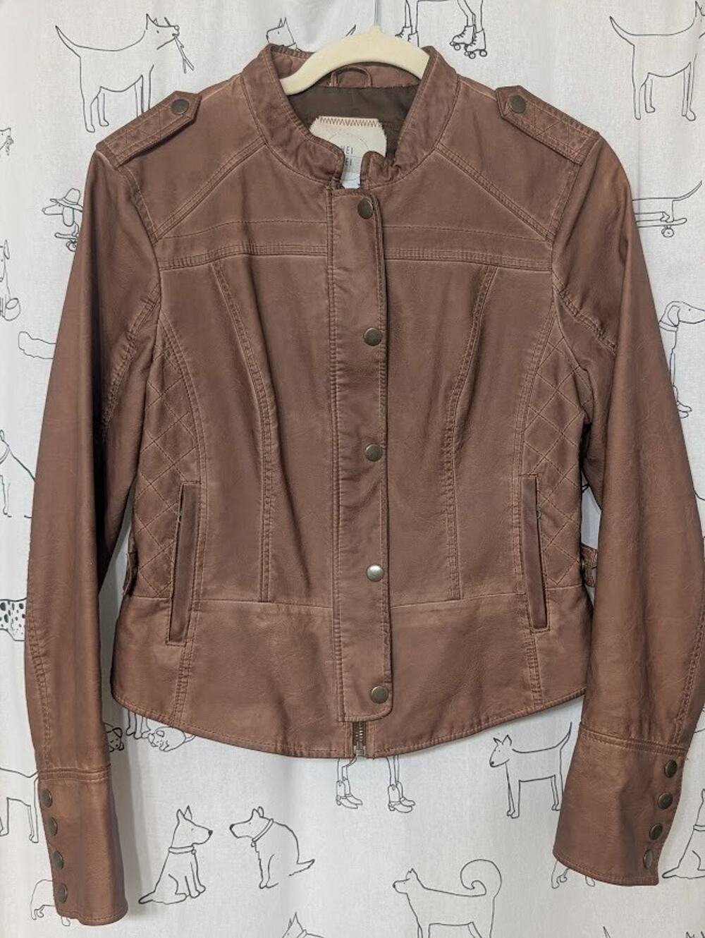 Anthropologie Hei Hei Brown Vegan Leather Moto Jacket Snap Front Soft Sz S